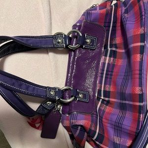 Purple plaid Poppy Coach shoulder bag